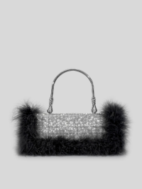 “Élégance Incomparable: Le Sac à Main de Soirée en Plumes d’Autruche Cristal, Diamants et Strass pour Femme – Giselle”